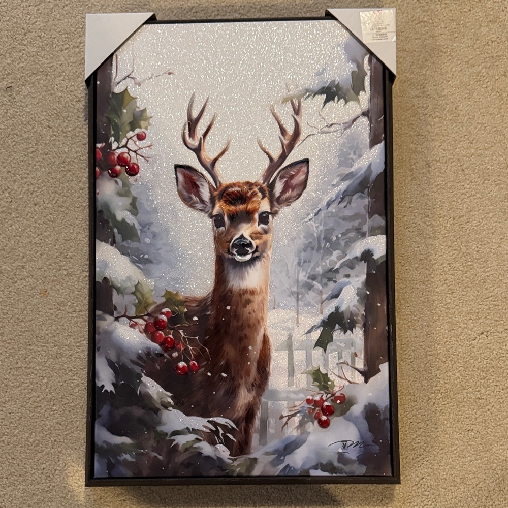Winter Deer Framed Wall Art - Snowy Woodland Scene
13X20